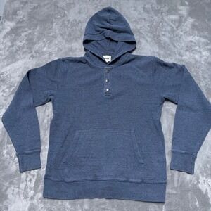 Pact Organic Cotton Henley Hoodie Mens Medium Blue Long Sleeve Pullover